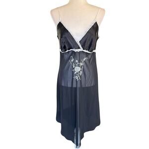 Vtg 90's California Dynasty Women's Slip Dress Nightgown Black Babydoll M